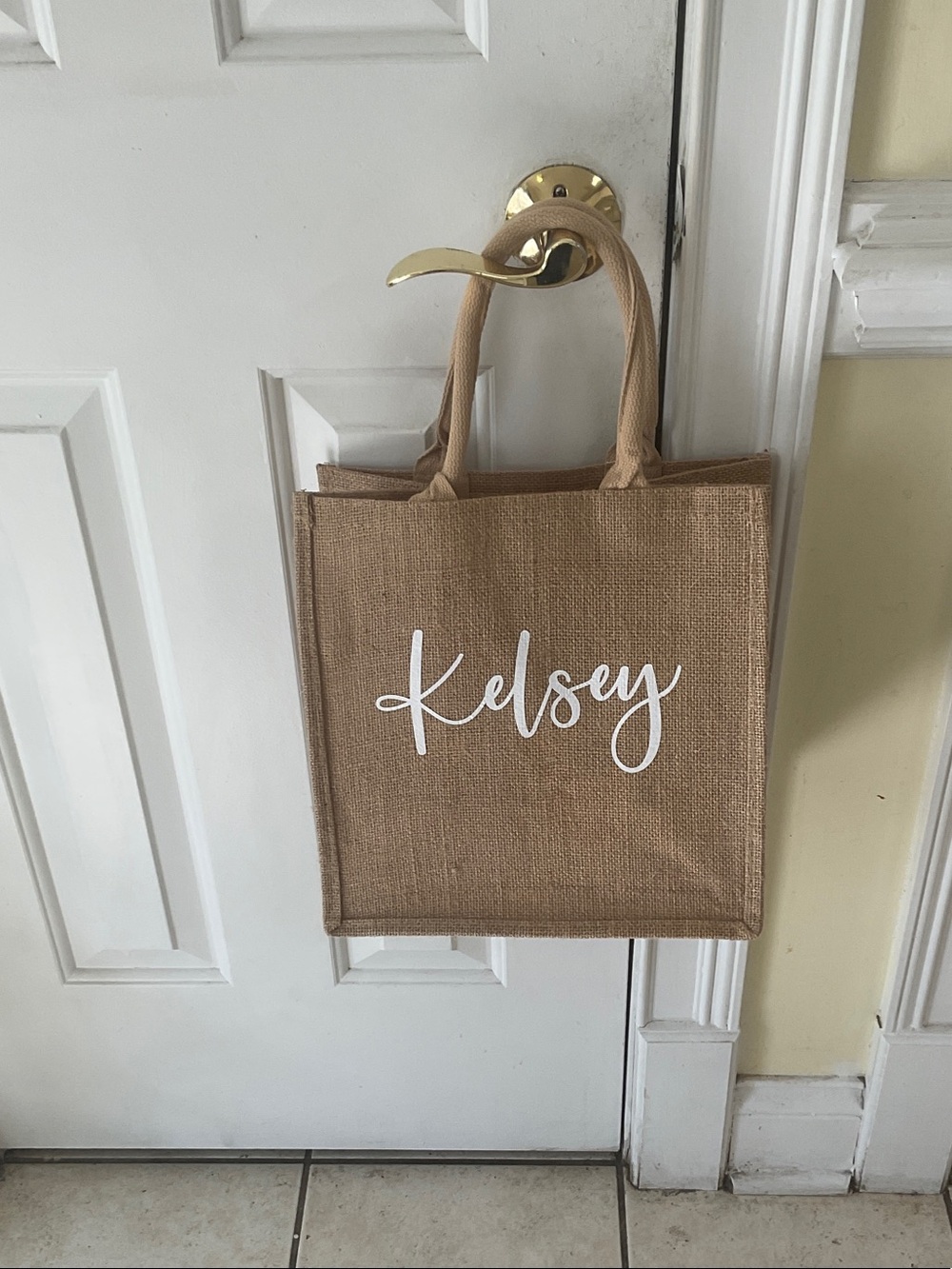Personalized Kelsey Natural Jute Tote Bag